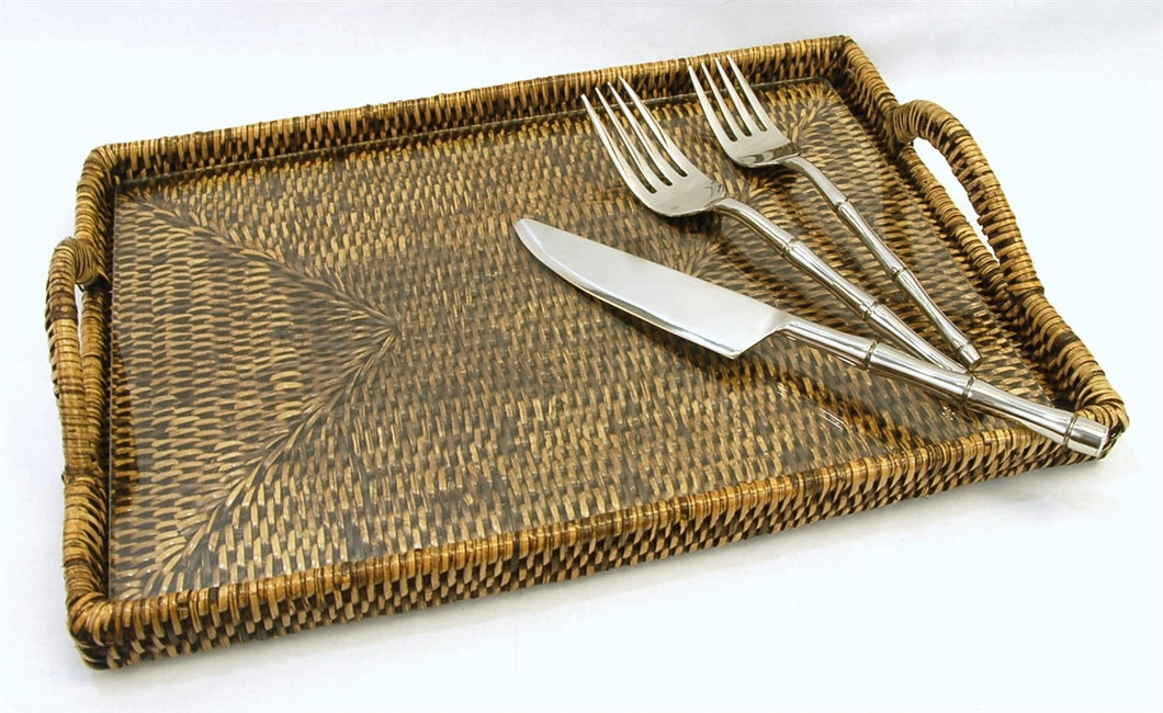 Small Rattan Tray with Glass Insert