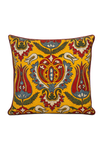 Load image into Gallery viewer, Embroidered Yellow Ikat Pillow
