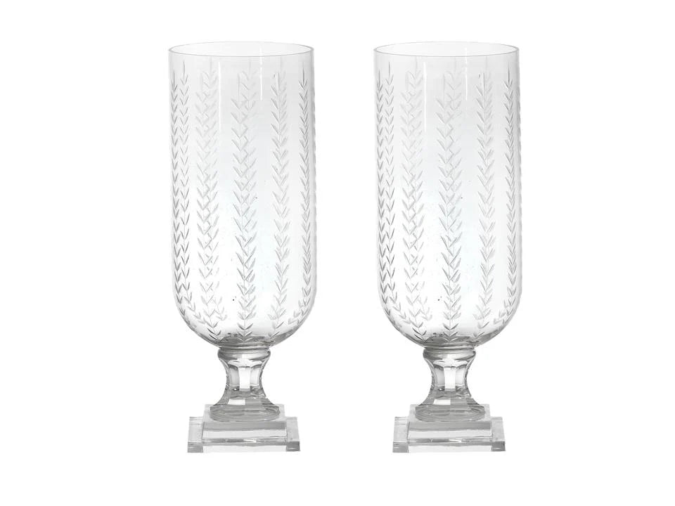 Pair of Glass Embossed Hurricanes