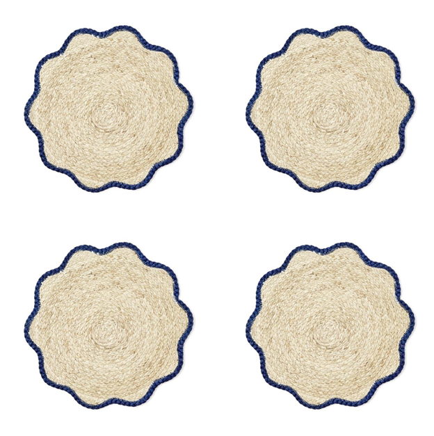 Set of 4 Navy Scalloped Edge Placemats
