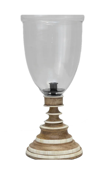 Pair of Oak and Bone Hurricanes with Clear Globe