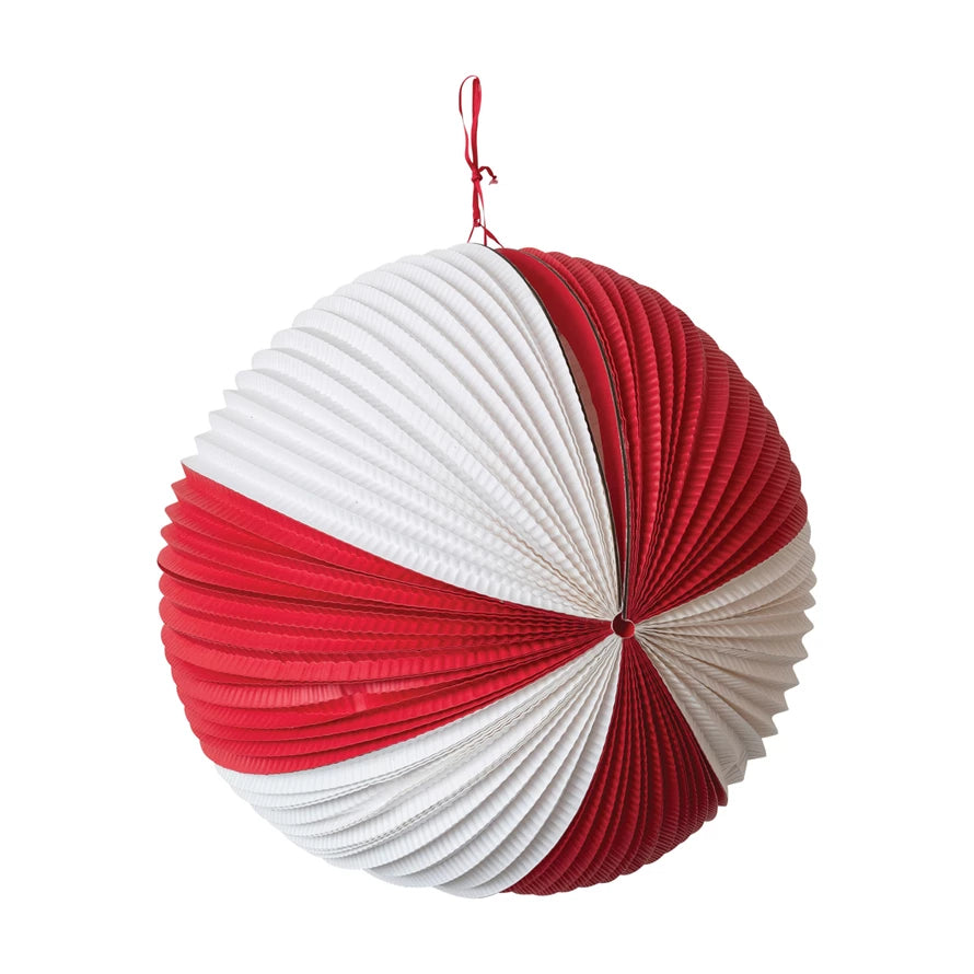 Red and White Paper Ball Ornament