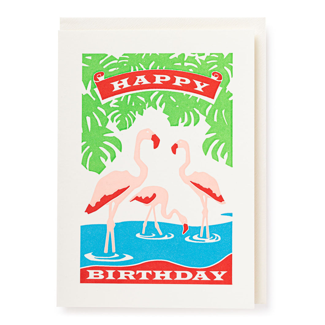 Pink Flamingo Vintage Birthday Card
