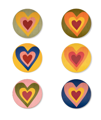 Set of Six Heart Cork-based Coasters