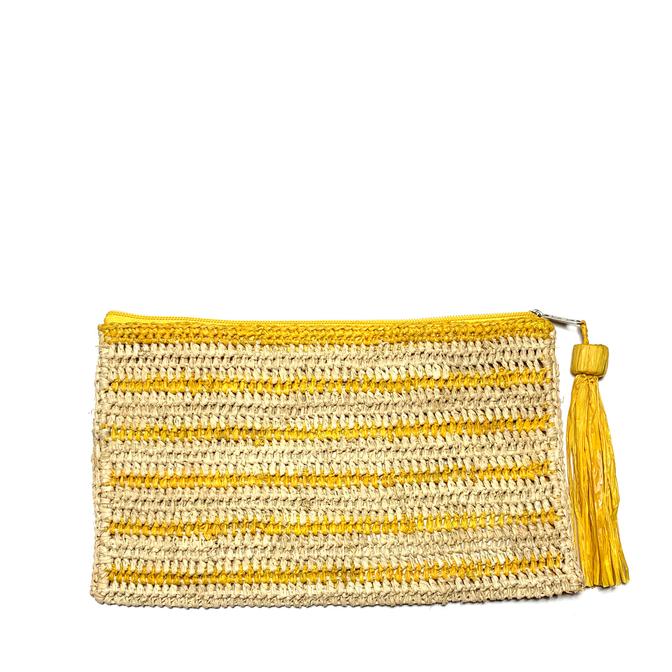 Yellow Striped Raffia Pouch